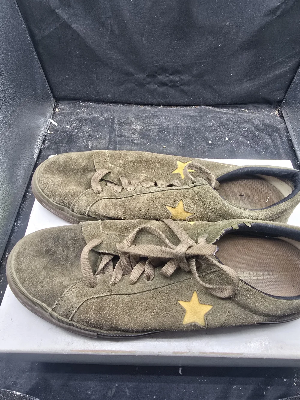 Converse Olive Green Suede Sneakers with Yellow Star Accents - Picture 4 of 7